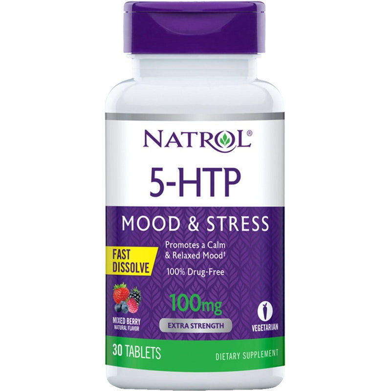 Natrol Natrol 5-HTP Fast Dissolve 100 mg, Mood & Stress Support, Wild Berry Flavor, 30 Tablets Vitamins & Supplements White Smoke