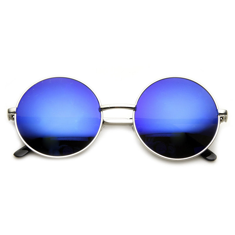 zeroUV Retro Flash Color Mirror Lens Round Metal Sunglasses 9203 Sunglasses White Smoke Silver Ice