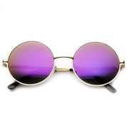 zeroUV Retro Flash Color Mirror Lens Round Metal Sunglasses 9203 Sunglasses White Smoke Gold Purple