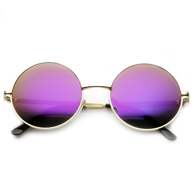 zeroUV Retro Flash Color Mirror Lens Round Metal Sunglasses 9203 Sunglasses White Smoke Gold Purple