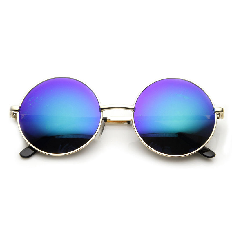 zeroUV Retro Flash Color Mirror Lens Round Metal Sunglasses 9203 Sunglasses White Smoke Gold Midnight