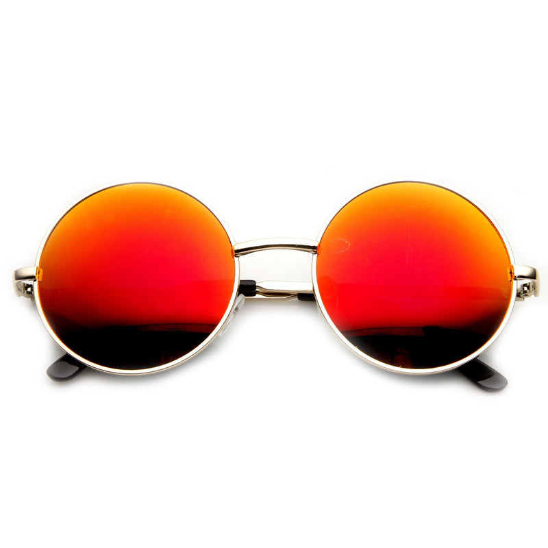 zeroUV Retro Flash Color Mirror Lens Round Metal Sunglasses 9203 Sunglasses White Smoke Gold Fire