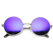 zeroUV Retro Flash Color Mirror Lens Round Metal Sunglasses 9203 Sunglasses White Smoke Silver Violet