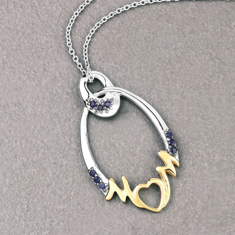 Bids.com 0.18 Carat Genuine Blue Sapphire .925 Sterling Silver Pendant Pendants Dark Gray size 18.00