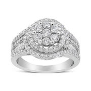 Bids.com 14K White Gold 1 1/2 Cttw Diamond Floral Cluster and Studded Shank Halo Ring (H-I Color, SI2-I1 Clarity) - Ring Size 7 Rings White Smoke 7 / White.Gold