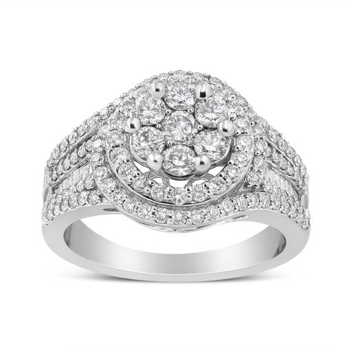 Bids.com 14K White Gold 1 1/2 Cttw Diamond Floral Cluster and Studded Shank Halo Ring (H-I Color, SI2-I1 Clarity) - Ring Size 7 Rings White Smoke 7 / White.Gold