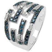 Bids.com 0.59 Carat Genuine Blue Diamond & White Diamond .925 Sterling Silver Ring Rings White Smoke size 7.00,size 8.00,size 6.00,size 9.00