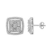 Bids.com .925 Sterling Silver 3/8 Cttw Miracle Set Round Diamond Double Halo Cluster Earrings (I-J Color, I2-I3 Clarity) Earrings White Smoke White.Sterling Silver / 0.375