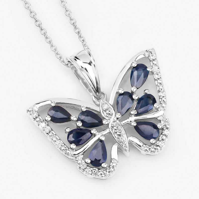 Bids.com 1.67 Carat Genuine Blue Sapphire and White Zircon .925 Sterling Silver Pendant Pendants White Smoke