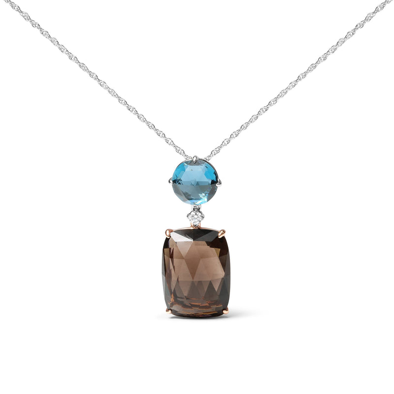 Bids.com 18K Rose and White Gold Diamond Accent and London Blue Topaz and Cushion Cut Smoky Quartz Gemstone Dangle Drop 18" Pendant Necklace (G-H Color, SI1-SI2 Clarity) Necklaces White Smoke WhiteRose.Gold / 18