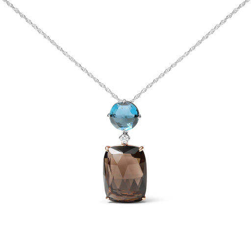Bids.com 18K Rose and White Gold Diamond Accent and London Blue Topaz and Cushion Cut Smoky Quartz Gemstone Dangle Drop 18" Pendant Necklace (G-H Color, SI1-SI2 Clarity) Necklaces White Smoke WhiteRose.Gold / 18