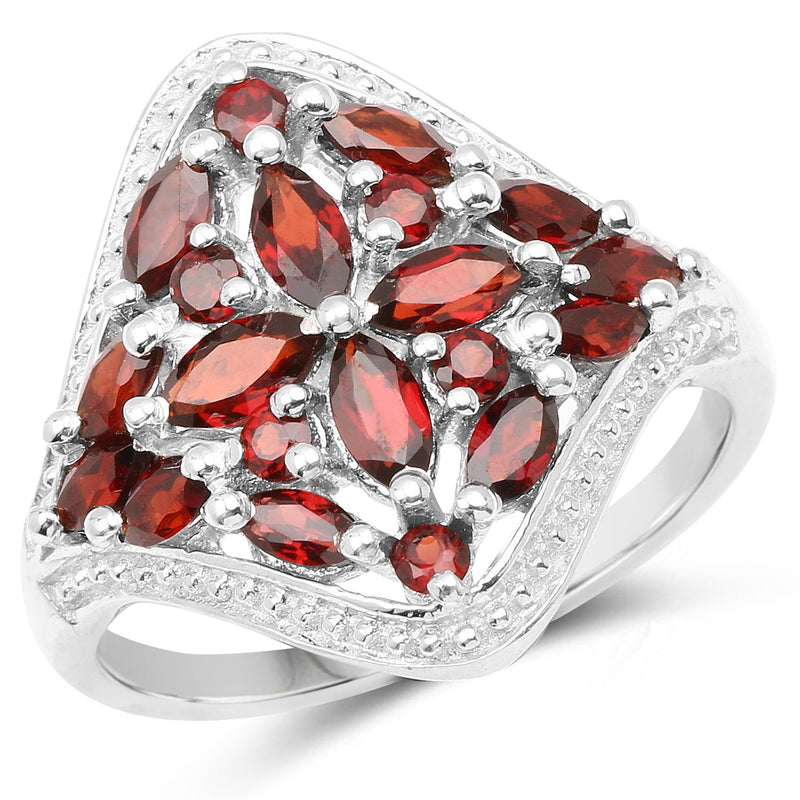 Bids.com 2.24 Carat Genuine Garnet .925 Sterling Silver Ring Rings White Smoke size 6.00,size 7.00,size 8.00,size 9.00