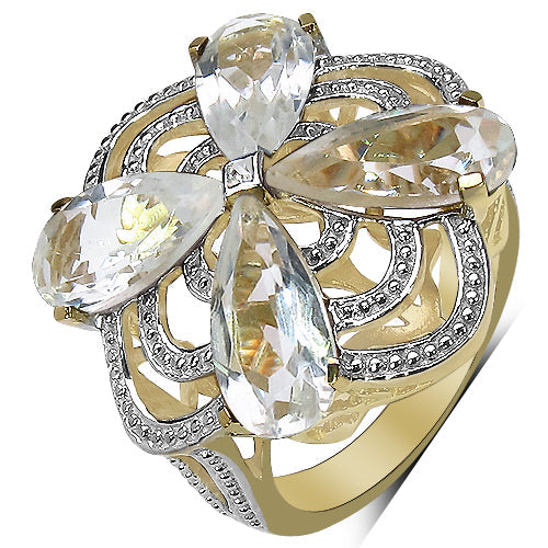 Bids.com 14K Yellow Gold Plated 6.69 Carat Genuine Crystal Quartz & White Diamond .925 Sterling Silver Ring Rings White Smoke size 8.00,size 6.00,size 7.00,size 9.00
