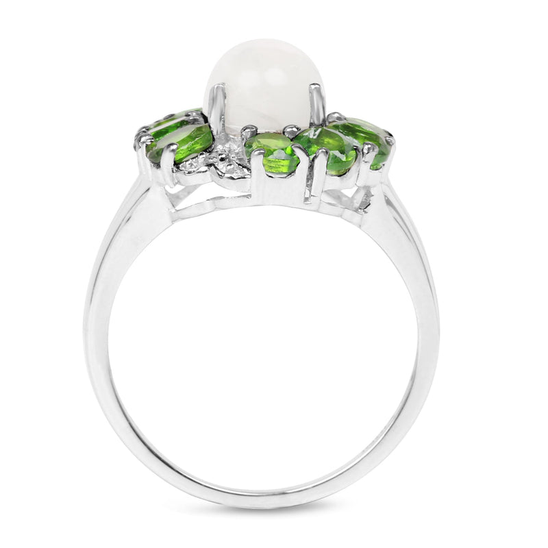 Bids.com 2.93 Carat Genuine Ethiopian Opal, Chrome Diopside & White Topaz .925 Sterling Silver Ring Rings White Smoke size 7.00,size 6.00,size 8.00,size 9.00,size 5.00,size 10.00