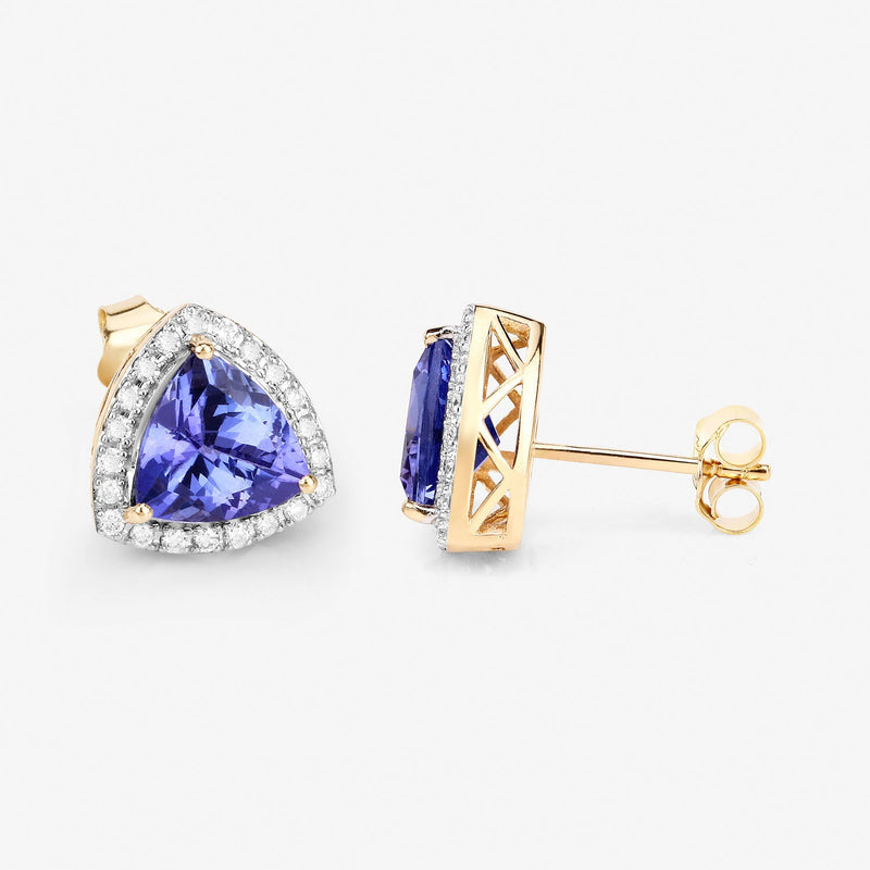 Bids.com 3.82 Carat Genuine Tanzanite and White Diamond 14K Yellow Gold Earrings Earrings White Smoke