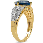Bids.com 18K Yellow Gold Plated 3.83 Carat Genuine London Blue Topaz & White Topaz .925 Sterling Silver Ring Rings White Smoke size 7.00,size 6.00,size 8.00,size 9.00