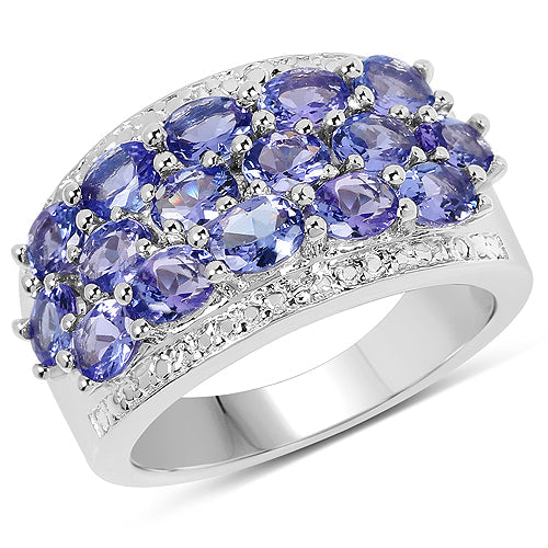 Bids.com 2.72 Carat Genuine Tanzanite .925 Sterling Silver Ring Rings White Smoke size 6.00,size 7.00,size 5.00,size 8.00,size 9.00