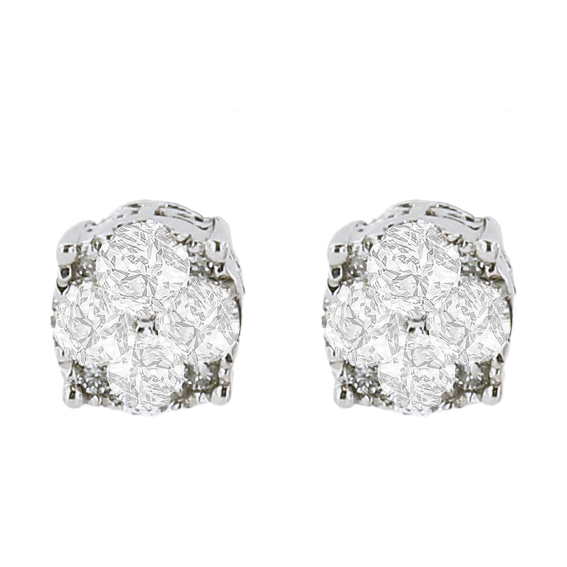 Bids.com .925 Sterling Silver 1/2 cttw Prong Set Round-Cut Diamond Cluster Stud Earring (I-J Color, I2-I3 Clarity) Earrings White Smoke White.Sterling Silver / 0.5