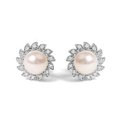 Bids.com 10K White Gold Heirloom-Style Pearl and Diamond Accent Halo Stud Earrings (I-J color, I1-I2 Clarity) Earrings White Smoke White.Gold / 0.104