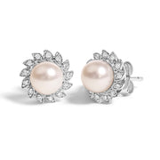 Bids.com 10K White Gold Heirloom-Style Pearl and Diamond Accent Halo Stud Earrings (I-J color, I1-I2 Clarity) Earrings White Smoke White.Gold / 0.104