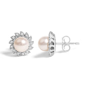 Bids.com 10K White Gold Heirloom-Style Pearl and Diamond Accent Halo Stud Earrings (I-J color, I1-I2 Clarity) Earrings White Smoke White.Gold / 0.104