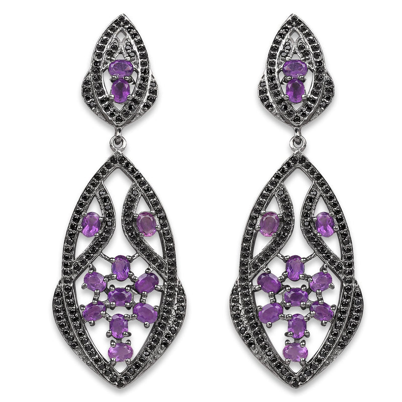 Bids.com 5.74 Carat Genuine Amethyst and Black Spinel .925 Sterling Silver Earrings Earrings White Smoke