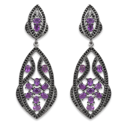 Bids.com 5.74 Carat Genuine Amethyst and Black Spinel .925 Sterling Silver Earrings Earrings White Smoke