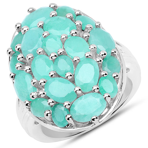 Bids.com 5.48 Carat Genuine Emerald .925 Sterling Silver Ring Rings White Smoke size 9.00,size 6.00,size 7.00,size 8.00