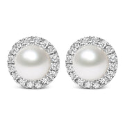 Bids.com 10K White Gold 4.5mm Cultured Freshwater Pearl and 1/7 Cttw Diamond Halo Stud Earring (I-J Color, I1-I2 Clarity) Earrings White Smoke White.Gold / 0.136