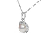 Bids.com 10K White Gold 5MM Cultured Pearl and Diamond Accent Halo Pendant Necklace Necklaces White Smoke White.Gold / 18