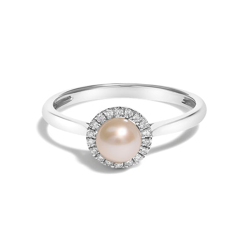 Bids.com 10K White Gold 5MM Cultured Freshwater Pearl  and Diamond Halo Ring (I-J Color, I1-I2 Clarity) - Ring Size 6.5 Rings White Smoke 6.5 / White.Gold,5 / White.Gold,5.5 / White.Gold,6 / White.Gold,7 / White.Gold,7.5 / White.Gold,8 / White.Gold