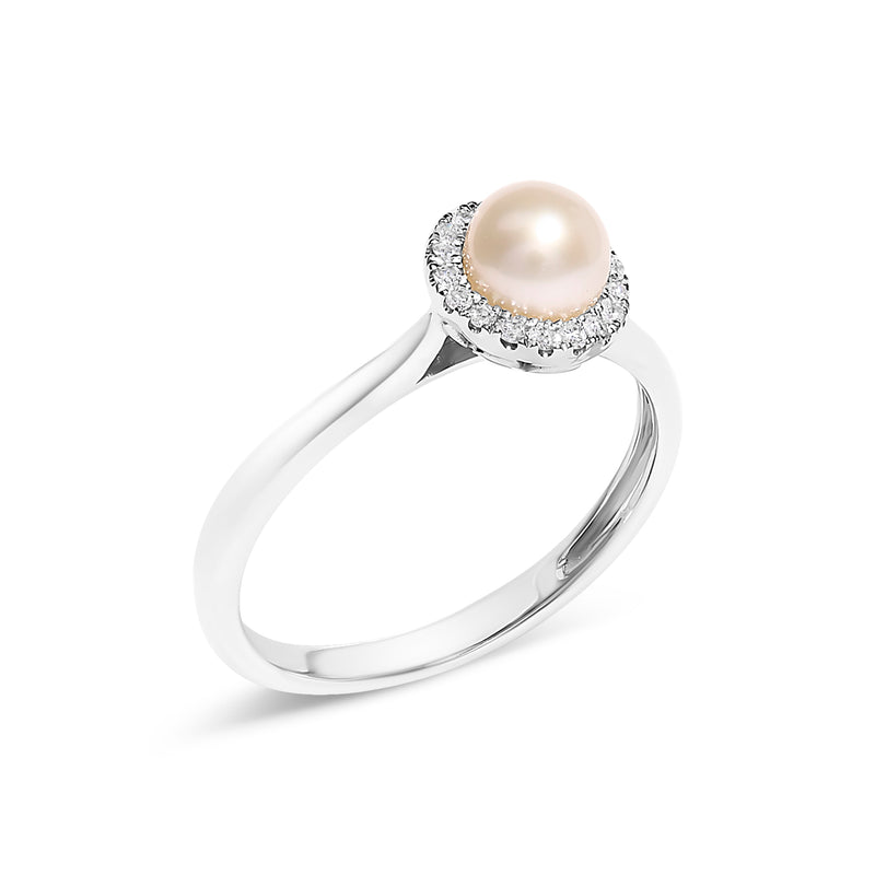 Bids.com 10K White Gold 5MM Cultured Freshwater Pearl  and Diamond Halo Ring (I-J Color, I1-I2 Clarity) - Ring Size 6.5 Rings White Smoke 6.5 / White.Gold,5 / White.Gold,5.5 / White.Gold,6 / White.Gold,7 / White.Gold,7.5 / White.Gold,8 / White.Gold