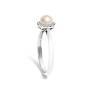 Bids.com 10K White Gold 5MM Cultured Freshwater Pearl  and Diamond Halo Ring (I-J Color, I1-I2 Clarity) - Ring Size 6.5 Rings White Smoke 6.5 / White.Gold,5 / White.Gold,5.5 / White.Gold,6 / White.Gold,7 / White.Gold,7.5 / White.Gold,8 / White.Gold