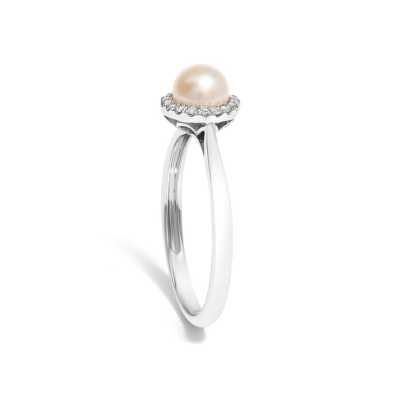 Bids.com 10K White Gold 5MM Cultured Freshwater Pearl  and Diamond Halo Ring (I-J Color, I1-I2 Clarity) - Ring Size 6.5 Rings White Smoke 6.5 / White.Gold,5 / White.Gold,5.5 / White.Gold,6 / White.Gold,7 / White.Gold,7.5 / White.Gold,8 / White.Gold