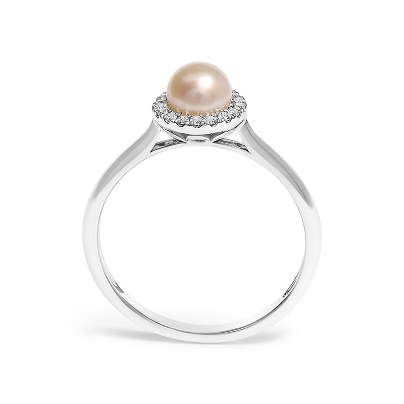 Bids.com 10K White Gold 5MM Cultured Freshwater Pearl  and Diamond Halo Ring (I-J Color, I1-I2 Clarity) - Ring Size 6.5 Rings White Smoke 6.5 / White.Gold,5 / White.Gold,5.5 / White.Gold,6 / White.Gold,7 / White.Gold,7.5 / White.Gold,8 / White.Gold
