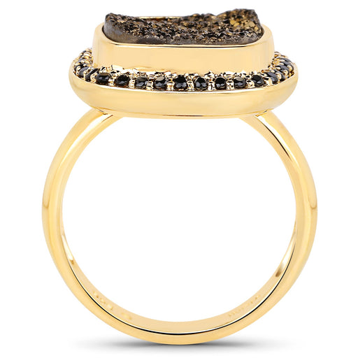 Bids.com 14K Yellow Gold Plated 6.19 Carat Genuine Drusy Quartz and Black Spinel .925 Sterling Silver Ring Rings White Smoke size 7.00,size 6.00,size 8.00,size 9.00