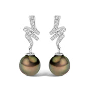 Bids.com 14K White Gold 9MM Cultured Black Pearl and Diamond Accent Drop and Dangle Earrings (I-J Color, SI1-SI2 Clarity) Earrings White Smoke White.Gold / 0.196