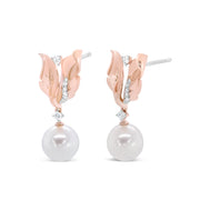Bids.com 14K Rose Gold 1/6 Cttw Round Diamond and 8mm Round Pearl Floral Drop Stud Earrings (H-I Color, I1-I2 Clarity) Earrings White Smoke Rose.Gold / 0.15