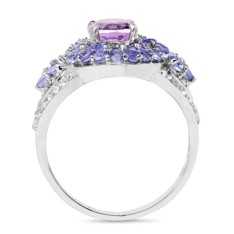 Bids.com 2.88 Carat Genuine Amethyst, Tanzanite & White Topaz .925 Sterling Silver Ring Rings White Smoke size 6.00,size 7.00,size 8.00,size 9.00
