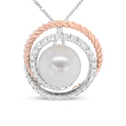 Bids.com 14K Rose and White Gold 3/8 Cttw Pave Diamond and 9mm Round Pearl Spiral Openwork 18" Pendant Necklace- (H-I Color, VS1-VS2 Clarity) Necklaces White Smoke WhiteRose.Gold / 18