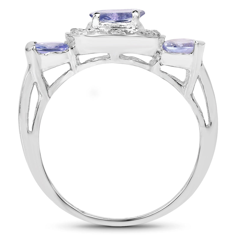 Bids.com 1.00 Carat Genuine Tanzanite and White Topaz .925 Sterling Silver Ring Rings White Smoke size 6.00,size 7.00,size 6.50,size 8.00,size 9.00