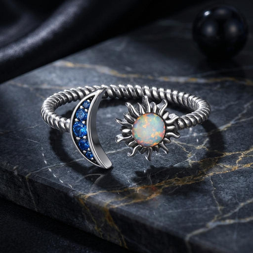 Bids.com 925 Sterling Silver Oxidized Silver Pavé Setting CZ Translucent Opal Ring Rings Black 9,9B,B