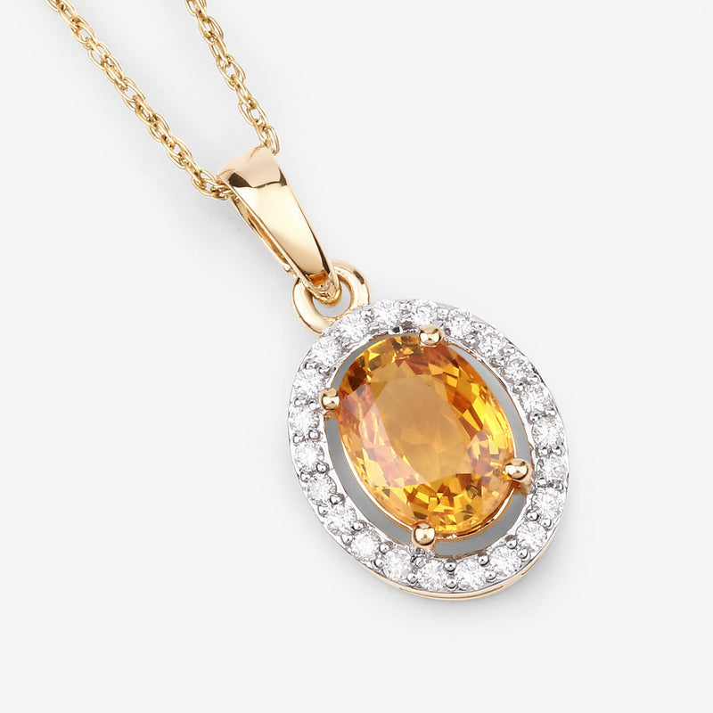 Bids.com 1.78 Carat Genuine Yellow Sapphire and White Diamond 14K Yellow Gold Pendant Pendants White Smoke