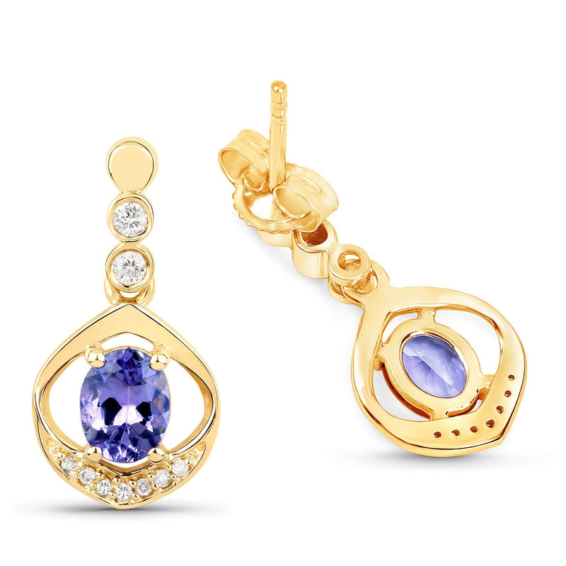 Bids.com 0.76 Carat Genuine Tanzanite and White Diamond 14K Yellow Gold Earrings Earrings White Smoke