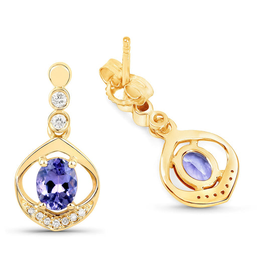 Bids.com 0.76 Carat Genuine Tanzanite and White Diamond 14K Yellow Gold Earrings Earrings White Smoke