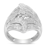 Bids.com .925 Sterling Silver 1-1/8 Cttw Round & Baguette Diamond 'Flower & Fern' Cluster Cocktail Fashion Ring (I-J Color, I2-I3 Clarity) - Size 6 Rings White Smoke 8 / White.Sterling Silver,7 / White.Sterling Silver,6 / White.Sterling Silver,7.25 / White.Sterling Silver,7.75 / White.Sterling Silver,7.5 / White.Sterling Silver,6.75 / White.Sterling Silver,6.5 / White.Sterling Silver,6.25 / White.Sterling Silver