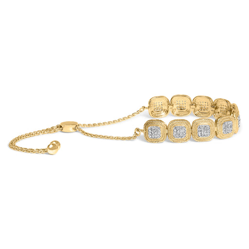 Bids.com 14k Yellow Gold Plated .925 Sterling 5/8 Cttw Diamond Composite Cushion Frame 4â€-10â€ Adjustable Bolo Bracelet (G-H Color, I1-I2 Clarity) Bracelets White Smoke Yellow.Sterling Silver / 7