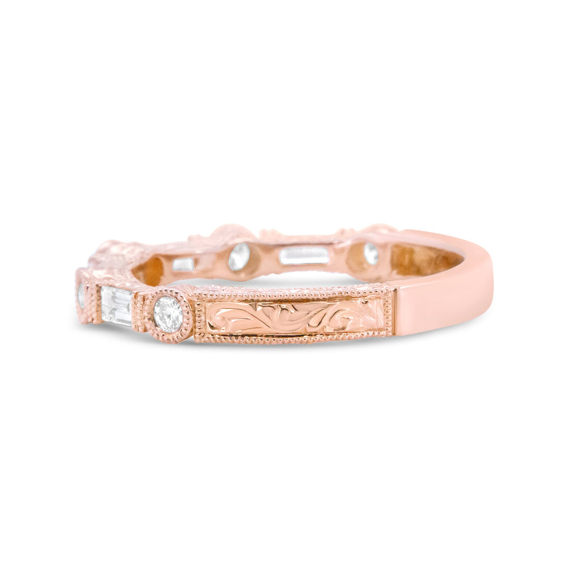 Bids.com 14K Rose Gold 3/8 Cttw Baguette and Round Diamond Bridal Band - (H-I Color, VS1-VS2 Clarity) - Size 6.75 Rings White Smoke 6.75 / Rose.Gold