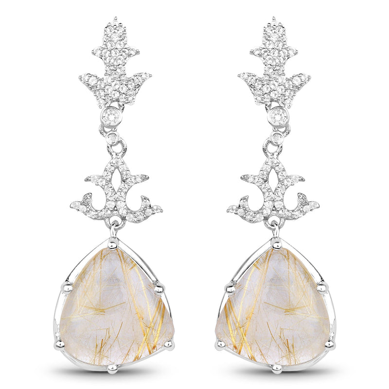 Bids.com 15.97 Carat Genuine Golden Rutile And White Topaz .925 Sterling Silver Earrings Earrings White Smoke