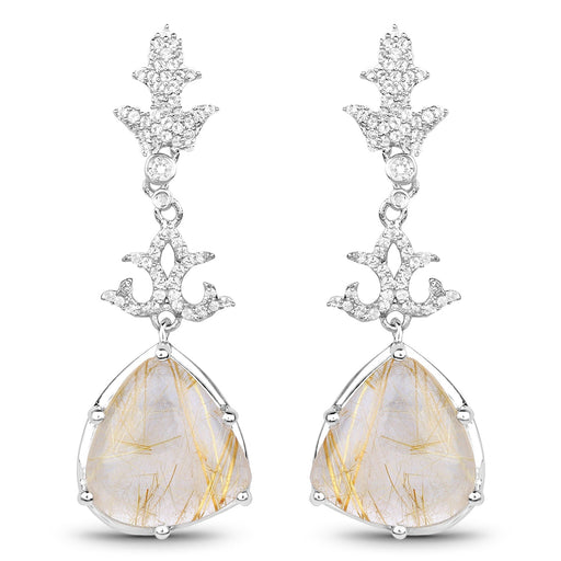 Bids.com 15.97 Carat Genuine Golden Rutile And White Topaz .925 Sterling Silver Earrings Earrings White Smoke
